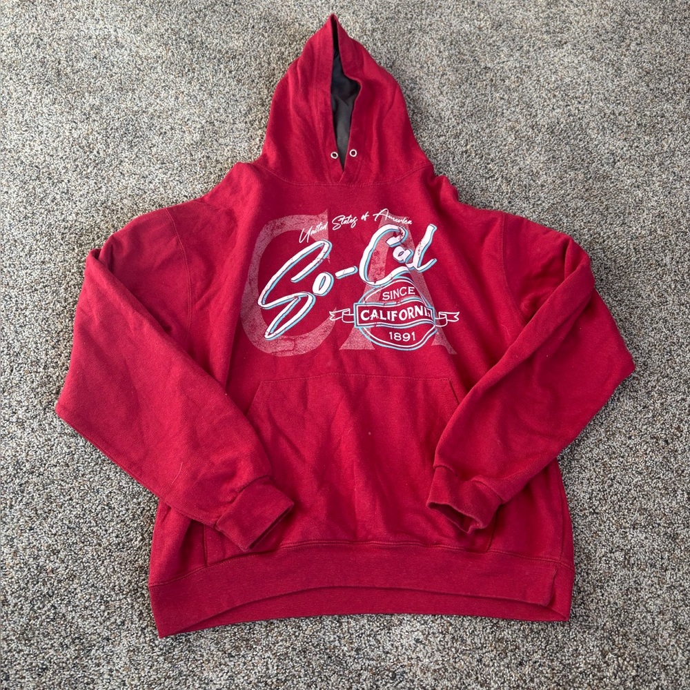 Red Crewneck Hoodie planet cotton SOCAL Southern California size large